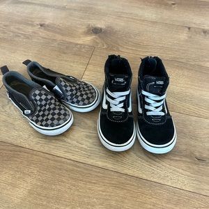 Two pairs of vans. Sk8 high tops and slip ons
